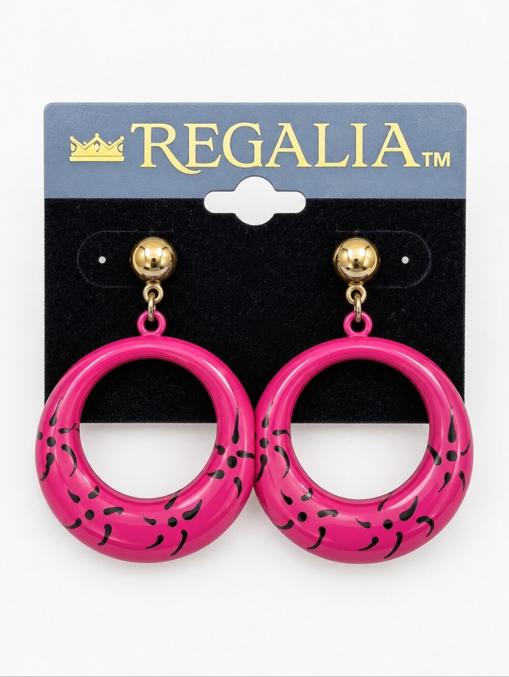 3/$30 VTG REGALIA Metal Fuscia Enamel Flamenco Dangle Earrings